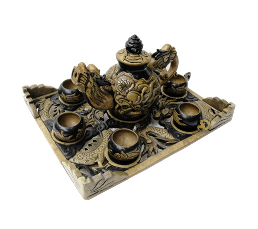 Bộ ấm chén rồng khay vuông vẽ